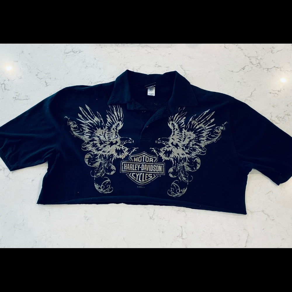 Vintage Harley Davidson Button Up Crop Top